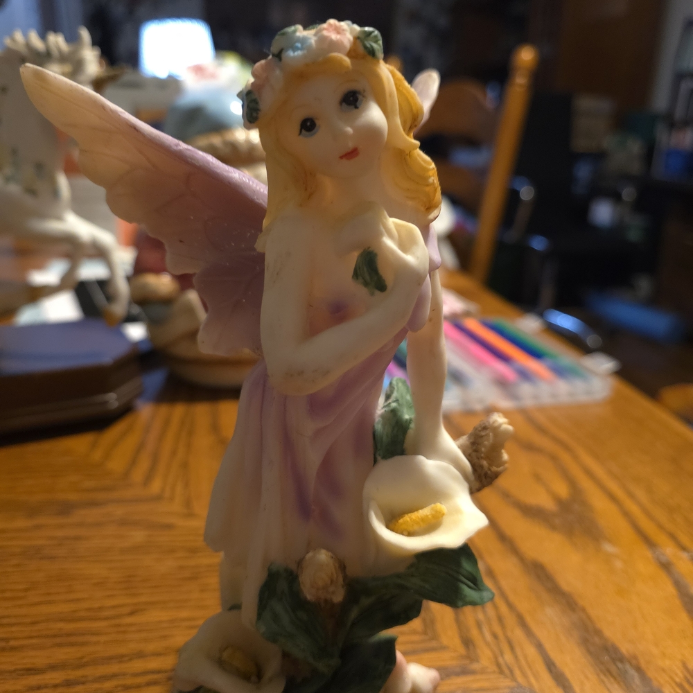 Floral Fairy Figurine with Pink and Yellow Accents